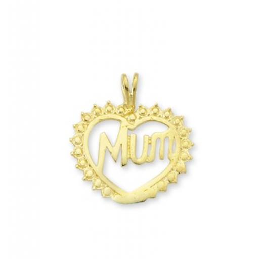 9ct Gold 18X16mm Mum in Heart Pendant