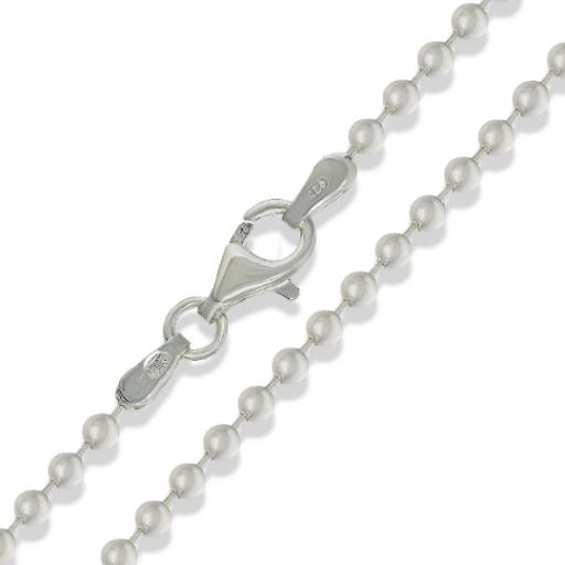 925 Sterling Silver 16" 18" 20" 22" 24" 30" Round 2.2mm Bead Ball Dog Tag Chain Necklace