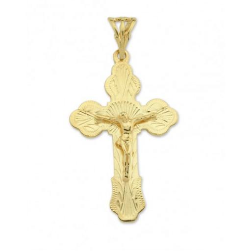 9ct Gold Flared Club End Crucifix Cross Pendant Gift Box