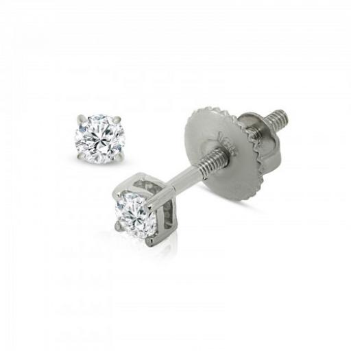 18ct White Gold 3.25mm Round White 0.20 Carat Diamond Stud Earrings Gift Box