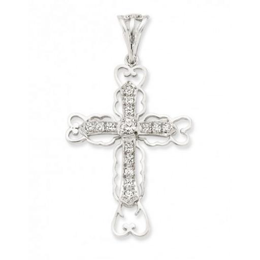Sterling Silver Cubic Zirconia Flared Filigree Crucifix Cross Pendant Gift Box