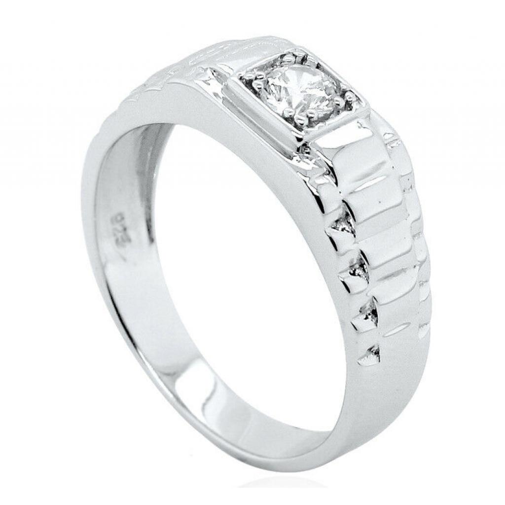 Sterling Silver Cubic Zirconia Gents Signet Ring