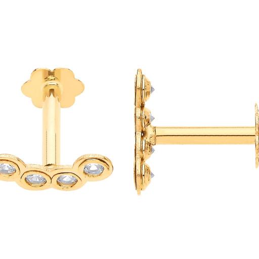 9ct Gold Cartilage Earring 4 Row CZ Labret Helix Single Stud