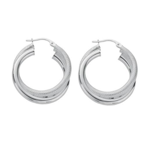 Sterling Silver Double Hoop Earrings Satin/Plain 32mm