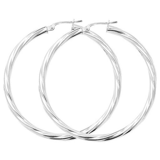 STERLING SILVER 45X3MM ROUND TWISTED TUBE HOOP EARRINGS GIFT BOX
