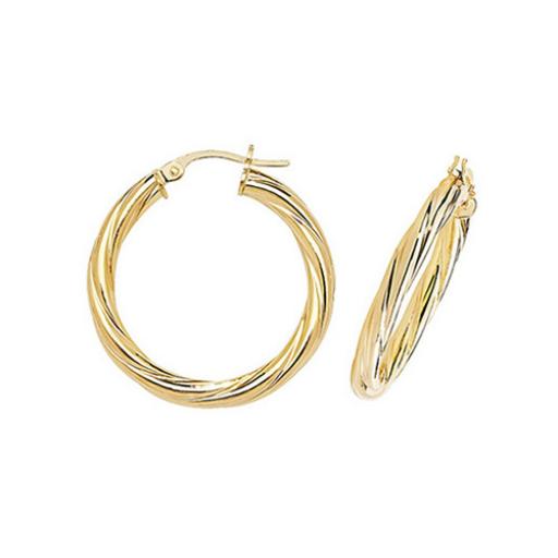 375 9CT GOLD 25X3MM ROUND CABLE TWISTED TUBE HOOP EARRINGS GIFT BOX