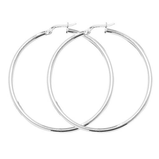 STERLING SILVER 45X2MM ROUND POLISHED TUBE HOOP EARRINGS GIFT BOX