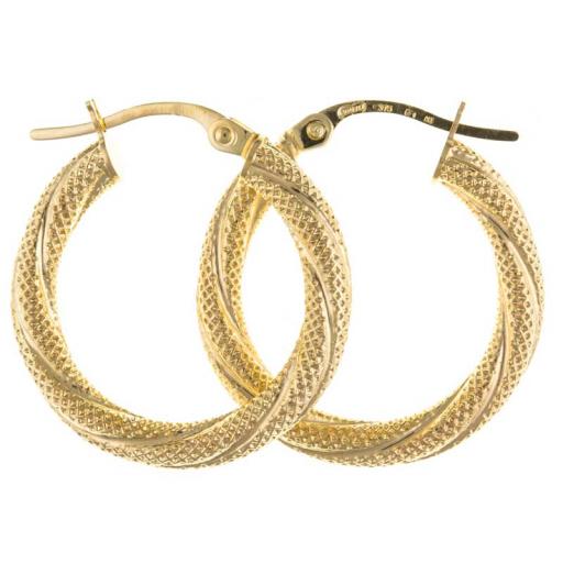 9ct Gold Hoop Earrings Round Creole Satin Twist Tubes Patterened Ribbon Sleepers