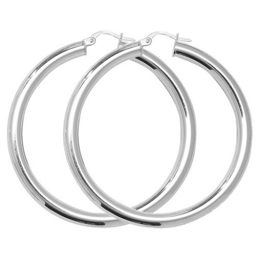 STERLING SILVER 44X4MM ROUND POLISHED TUBE HOOP EARRINGS GIFT BOX
