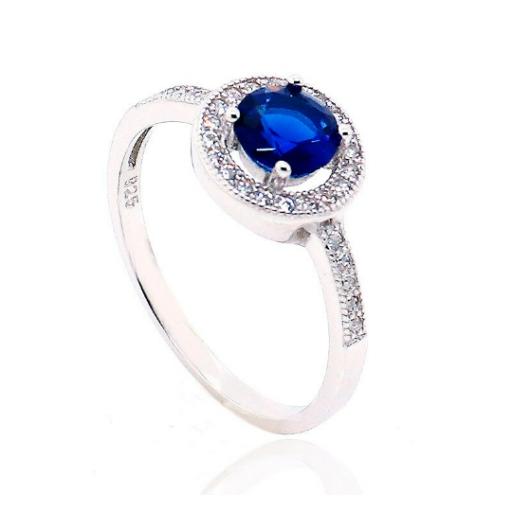 Sterling Silver 10mm Round Sapphire Halo Ring