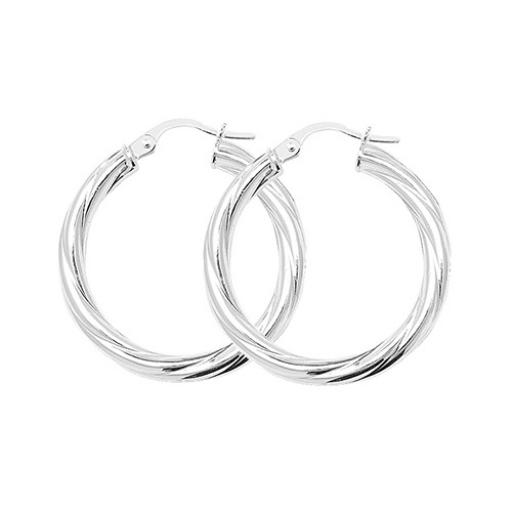 STERLING SILVER 25X3MM ROUND TWISTED TUBE HOOP EARRINGS GIFT BOX