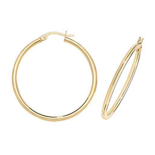 375 9ct Yellow Gold 35x2mm Round Polished Tube Hoop Earrings Gift Box