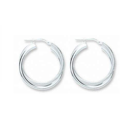 Sterling Silver 27mm Round Double Satin Plain Earrings