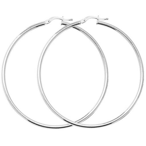 STERLING SILVER 55X2MM ROUND POLISHED TUBE HOOP EARRINGS GIFT BOX