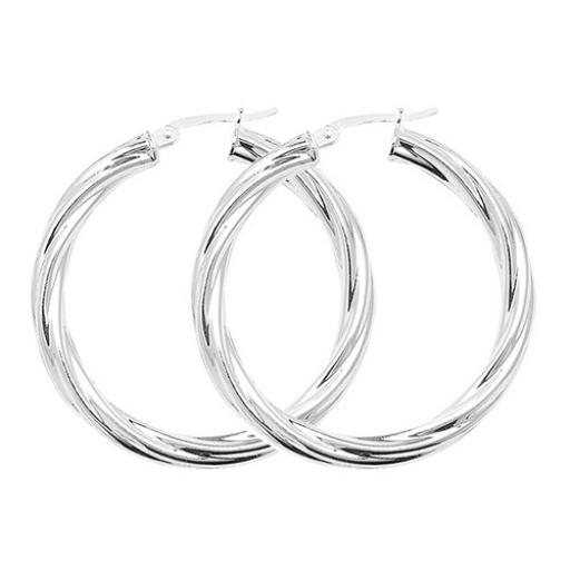 STERLING SILVER 40X4MM ROUND TWISTED TUBE HOOP EARRINGS GIFT BOX