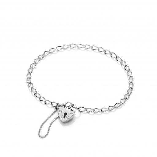 925 Sterling Silver 5.5" Childs Flat 3.3mm Round Curb Charm Bracelet With Screws Pattern Padlock Gift Box