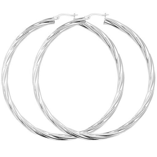 STERLING SILVER 70X4MM ROUND TWISTED TUBE HOOP EARRINGS GIFT BOX