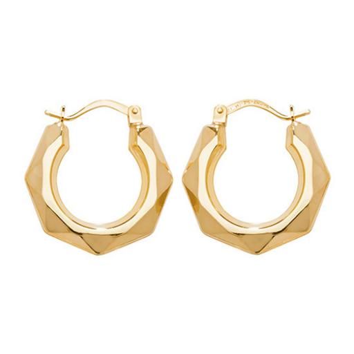 9ct Yellow Gold 20mm Round Multi Faceted Creole Tube Gypsy Hoop Earrings Gift Box