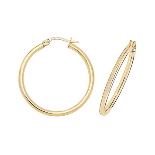 375 9ct Yellow Gold 30x2mm Round Polished Tube Hoop Earrings Gift Box