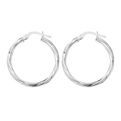 STERLING SILVER 25X2MM ROUND TWISTED TUBE HOOP EARRINGS GIFT BOX