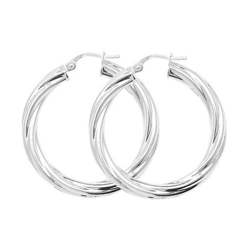 STERLING SILVER 35X4MM ROUND TWISTED TUBE HOOP EARRINGS GIFT BOX