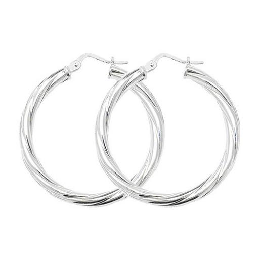 STERLING SILVER 30X3MM ROUND TWISTED TUBE HOOP EARRINGS GIFT BOX