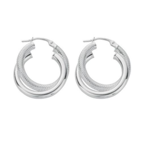 Sterling Silver Double Hoop Earrings Satin/Plain 27mm