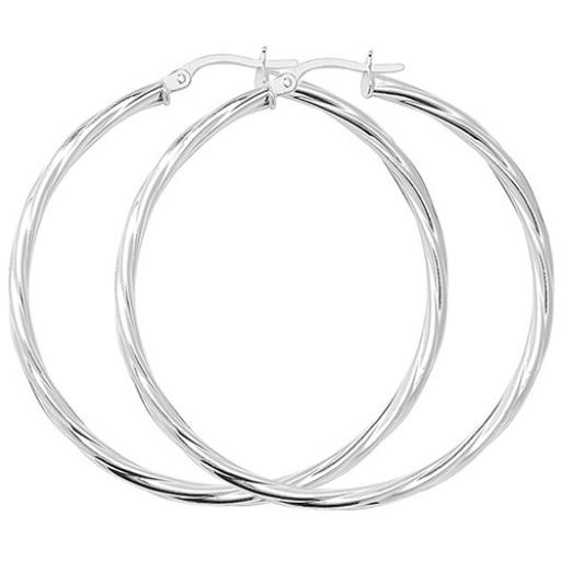 STERLING SILVER 45X2MM ROUND TWISTED TUBE HOOP EARRINGS GIFT BOX