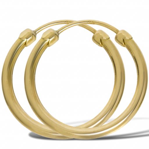 9ct Gold Sleeper Earrings 14 18mm Plain Tube Hoop Capped Round Creoles Gift Box