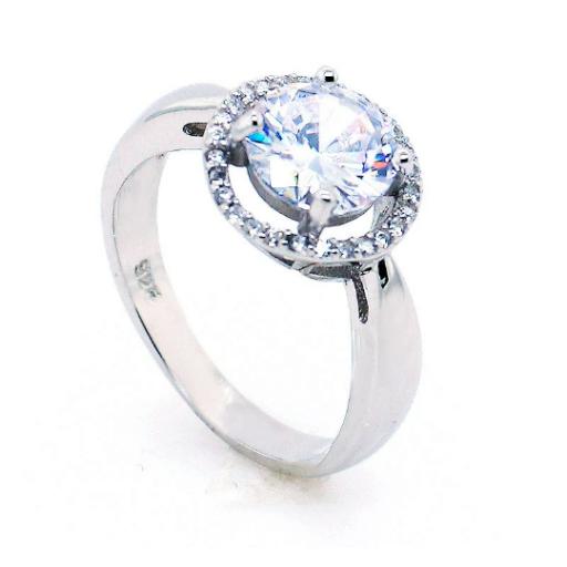 Sterling Silver White Cubic Zirconia 11mm Floating Halo Ring