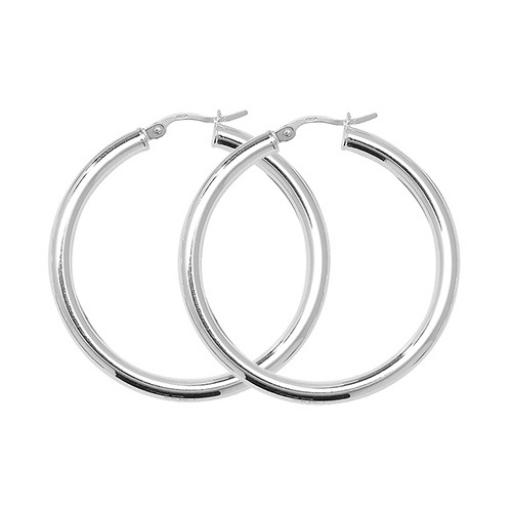 STERLING SILVER 35X3MM ROUND POLISHED TUBE HOOP EARRINGS GIFT BOX