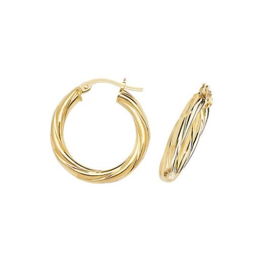 375 9CT GOLD 20X3MM ROUND CABLE TWISTED TUBE HOOP EARRINGS GIFT BOX