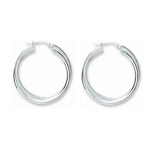 Sterling Silver 32mm Round Double Satin Plain Earrings