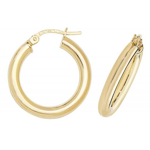 375 9ct Gold 20x2mm Round Polished Tube Hoop Earrings