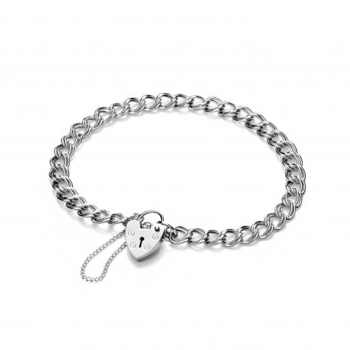 925 Sterling Silver 7.6" Ladies Flat 5.8mm Double Curb Charm Bracelet