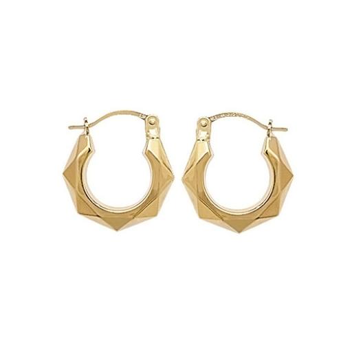 9ct Yellow Gold 14mm Multi Faceted Gypsy Hoops