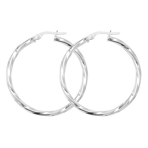 STERLING SILVER 35X2MM ROUND TWISTED TUBE HOOP EARRINGS GIFT BOX