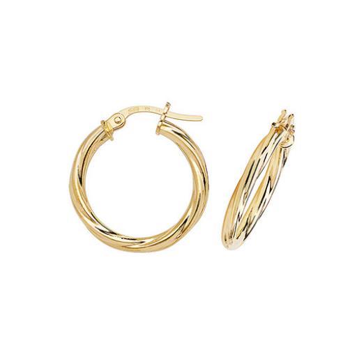375 9ct Gold 20x2mm Round Cable Twisted Tube Hoop Earrings
