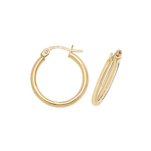 375 9ct Yellow Gold 20x2mm Round Polished Tube Hoop Earrings Gift Box