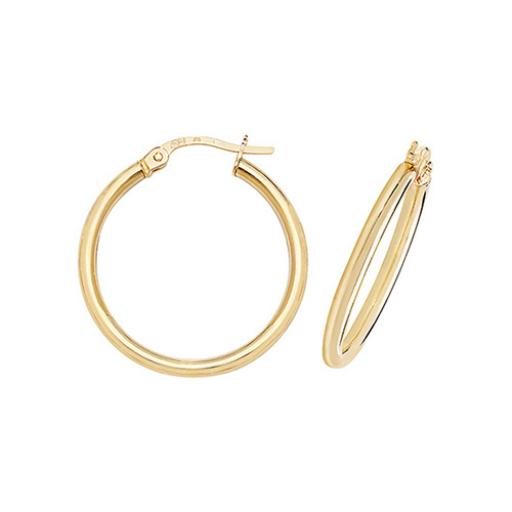 375 9ct Yellow Gold 25x2mm Round Polished Tube Hoop Earrings Gift Box