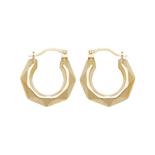 9ct Yellow Gold 16mm Round Multi Faceted Creole Tube Gypsy Hoop Earrings Gift Box