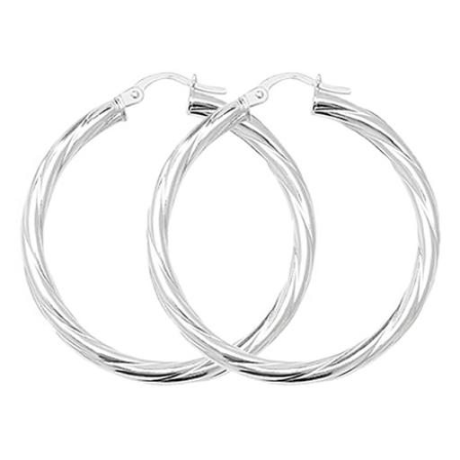 STERLING SILVER 40X3MM ROUND TWISTED TUBE HOOP EARRINGS GIFT BOX