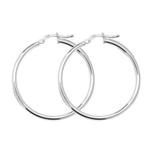 STERLING SILVER 34X2MM ROUND POLISHED TUBE HOOP EARRINGS GIFT BOX
