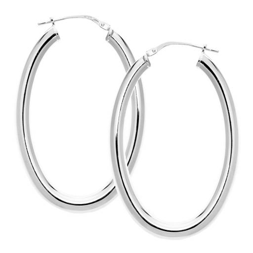 Sterling Silver 45X30mm Oval Polished Plain Hoop Earrings