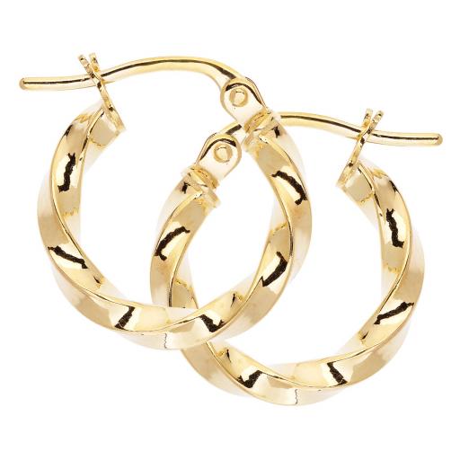 9ct Yellow Gold 15x2mm Round Twisted Tube Cable Hoop Creole Earrings Gift Box