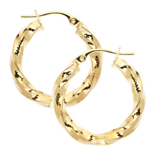 9ct Gold Round Creole Square Twist Tube Patterened Ribbon Hoop Sleeper Earrings Gift Box