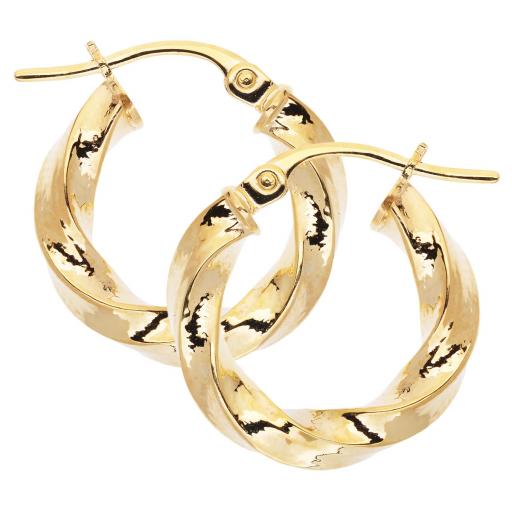 375 9CT GOLD 16X3MM SQUARE TWISTED TUBE HOOP EARRINGS GIFT BOX