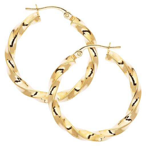 375 9CT GOLD 26X3MM SQUARE TWISTED TUBE HOOP EARRINGS GIFT BOX