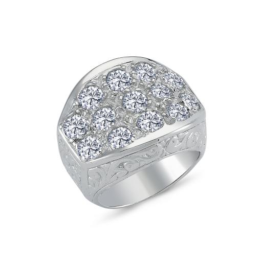 STERLING SILVER GENTS CUBIC ZIRCONIA 13 STONE GYPSY SIGNET RING GIFT BOX