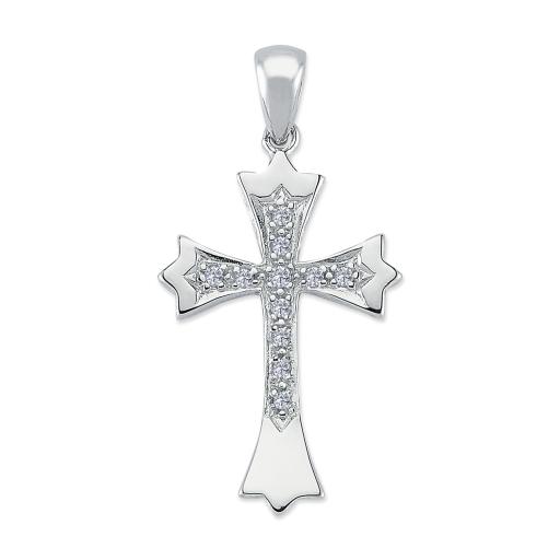 925 STERLING SILVER CUBIC ZIRCONIA FLARED POLISHED CROSS PENDANT GIFT BOX